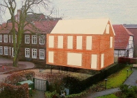 3-D Bild mit Neubau, Ansicht vom Schulhof